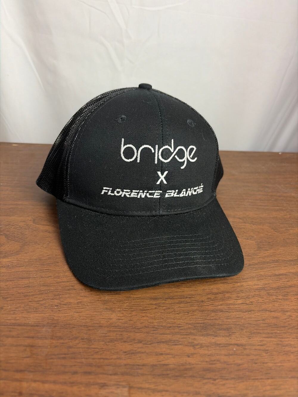 Bridge x Florence Blanche Black Mesh Trucker Hat Snapback Cap Embroidered